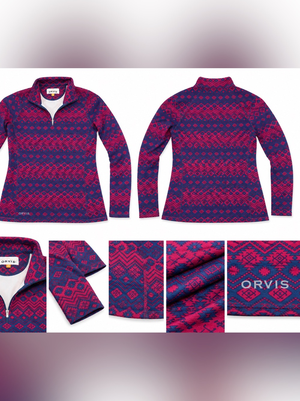 Orvis Women’s Fair Isle Nordic Quarter Zip Pullover Red Navy